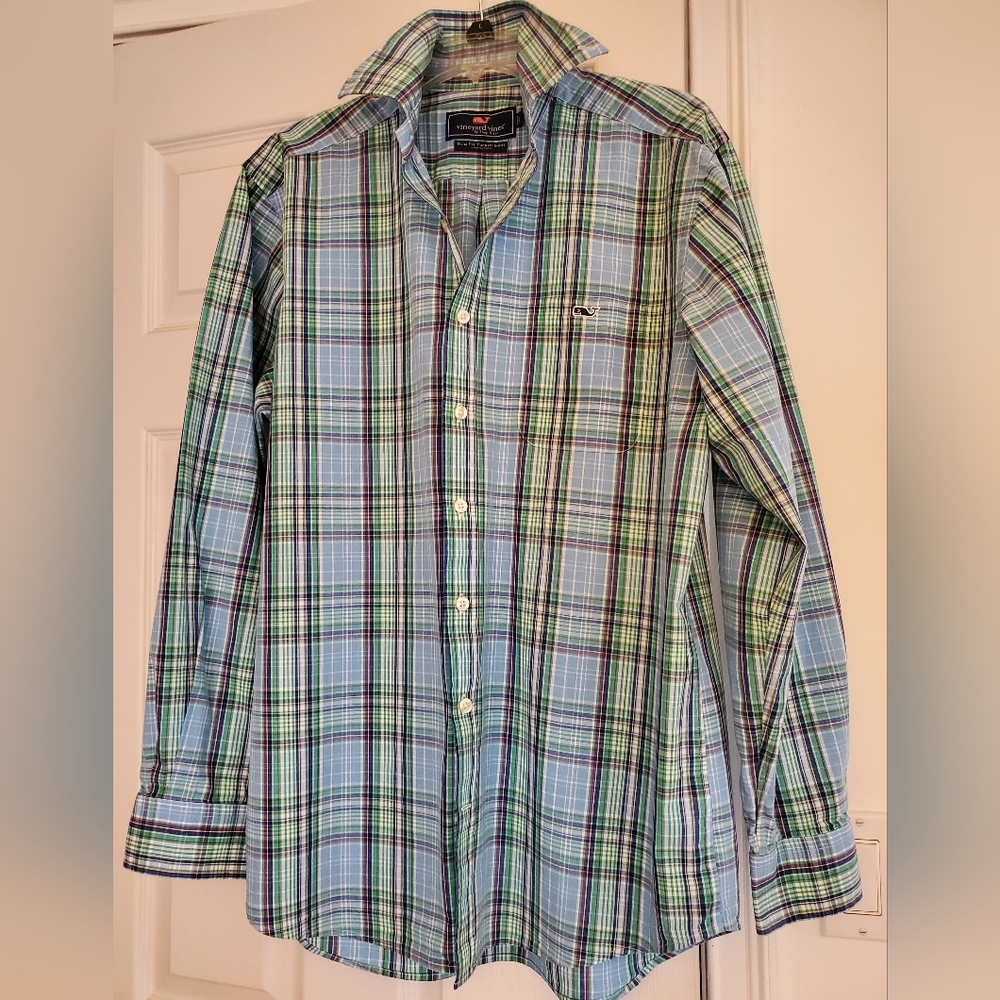 Vineyard Vines Blue and Green Casual Button Down Shirt